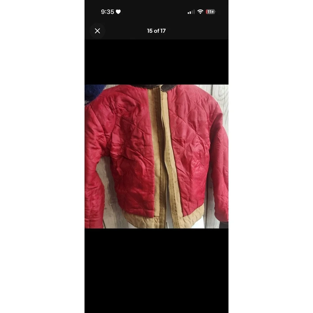 Vtg Carhartt Kid Jacket Tan Duck Canvas Quilted Lined Distressed Sz 10 USA JQ606